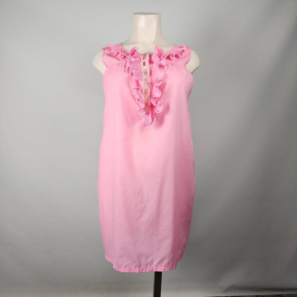 Vintage Dorsay Pink Ruffled Neckline Lingerie Dress Size L/XL - Picture 1 of 9